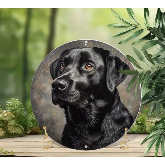 Other - Black Labrador Dog Round Metal Sign 8 Inch Wall Art Home Decor